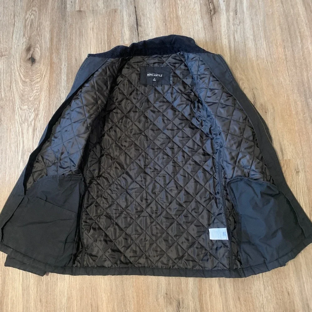 J.Crew Mercantile quilted chore jacket w/ corduroy collar in black - small mens